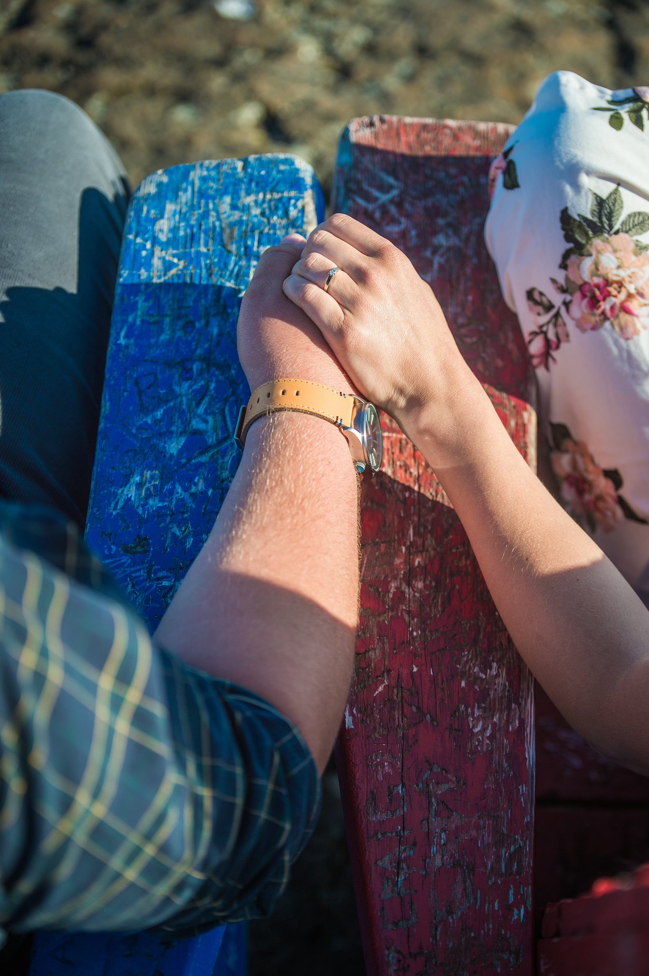 Alik and Amanda together during their engagement session at Beacon Hill Park in Victoria