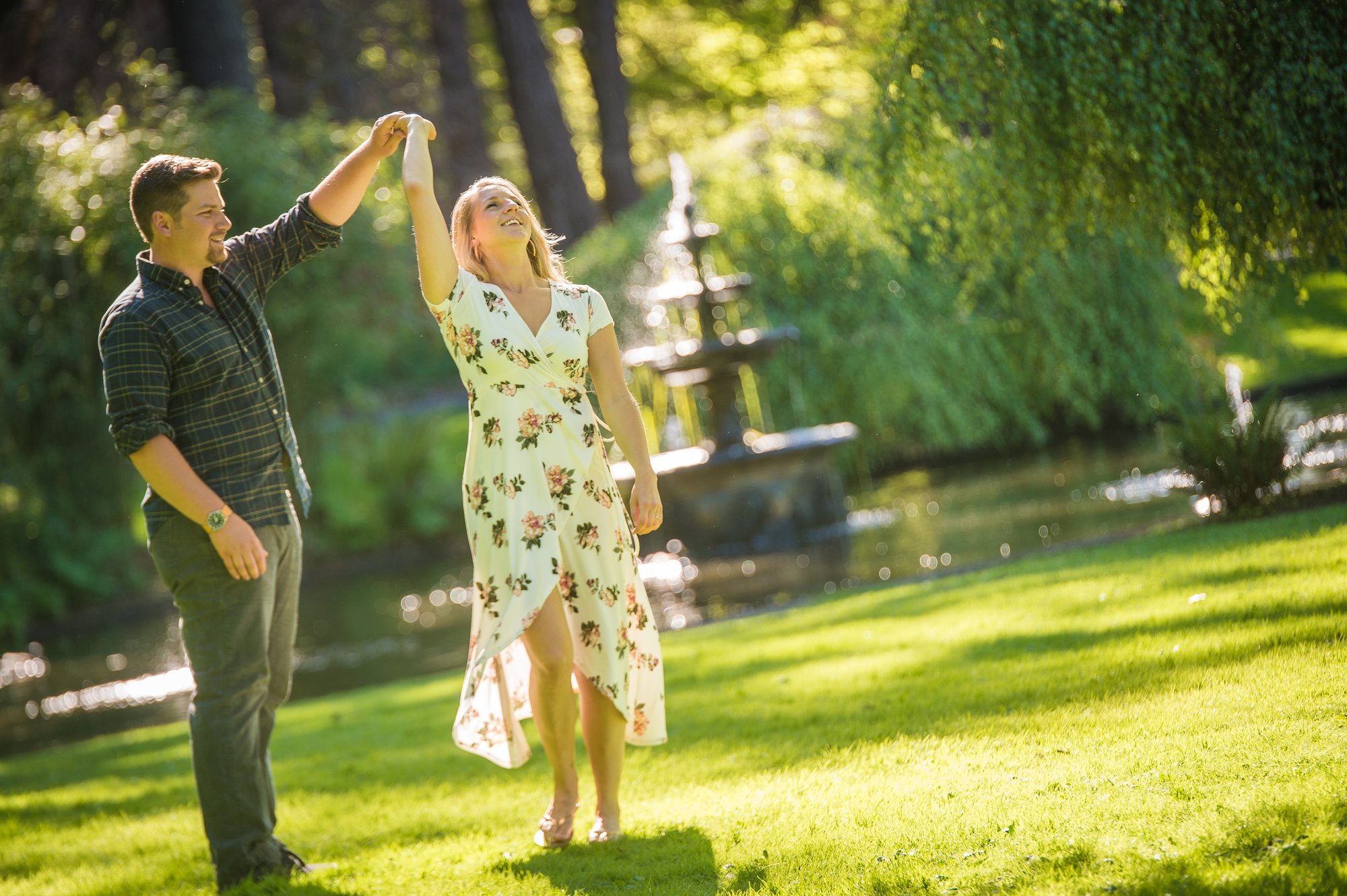 Alik and Amanda together during their engagement session at Beacon Hill Park in Victoria