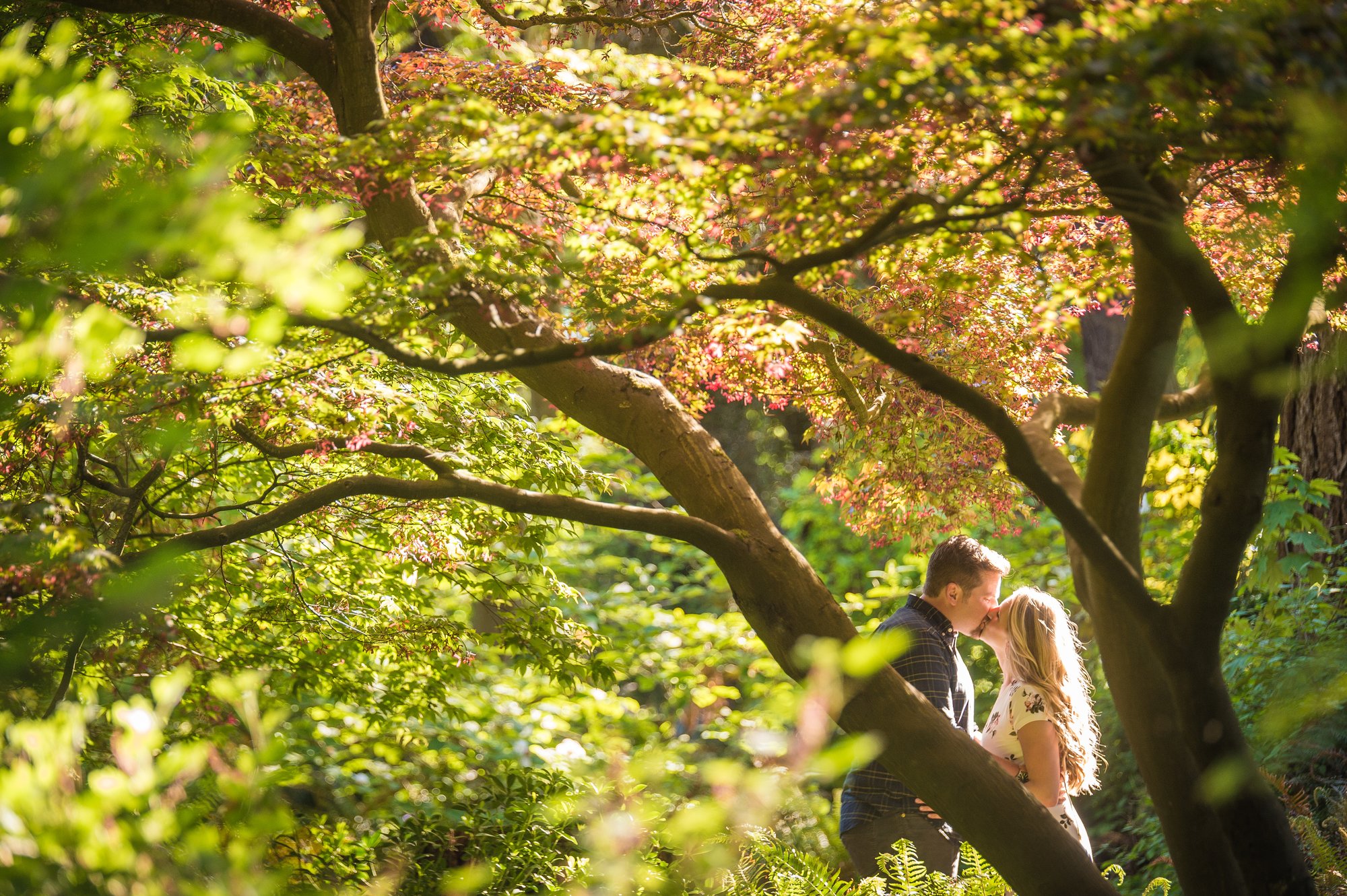 Alik and Amanda together during their engagement session at Beacon Hill Park in Victoria