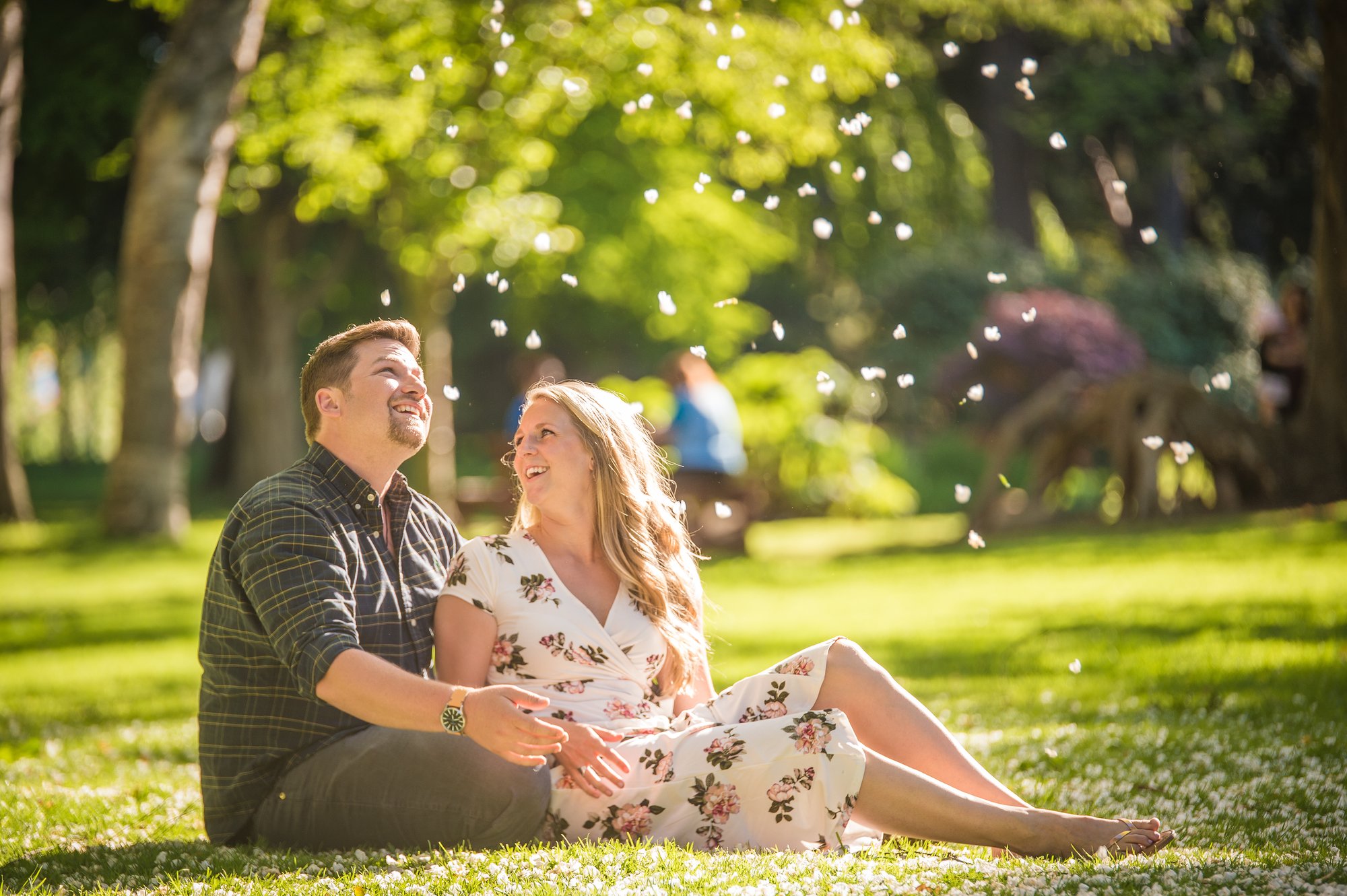 Alik and Amanda together during their engagement session at Beacon Hill Park in Victoria