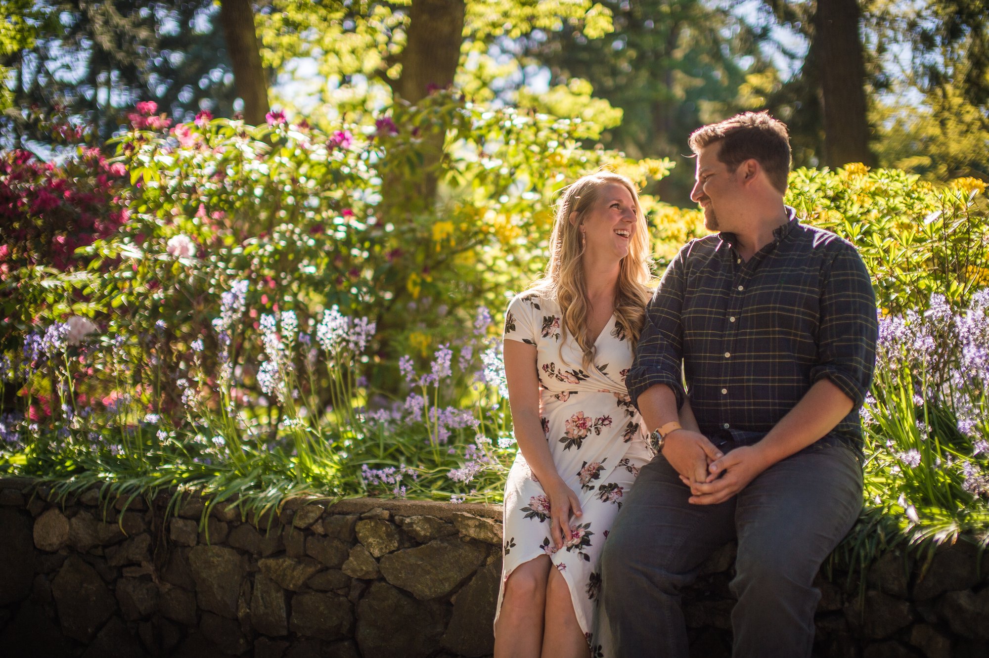 Alik and Amanda together during their engagement session at Beacon Hill Park in Victoria
