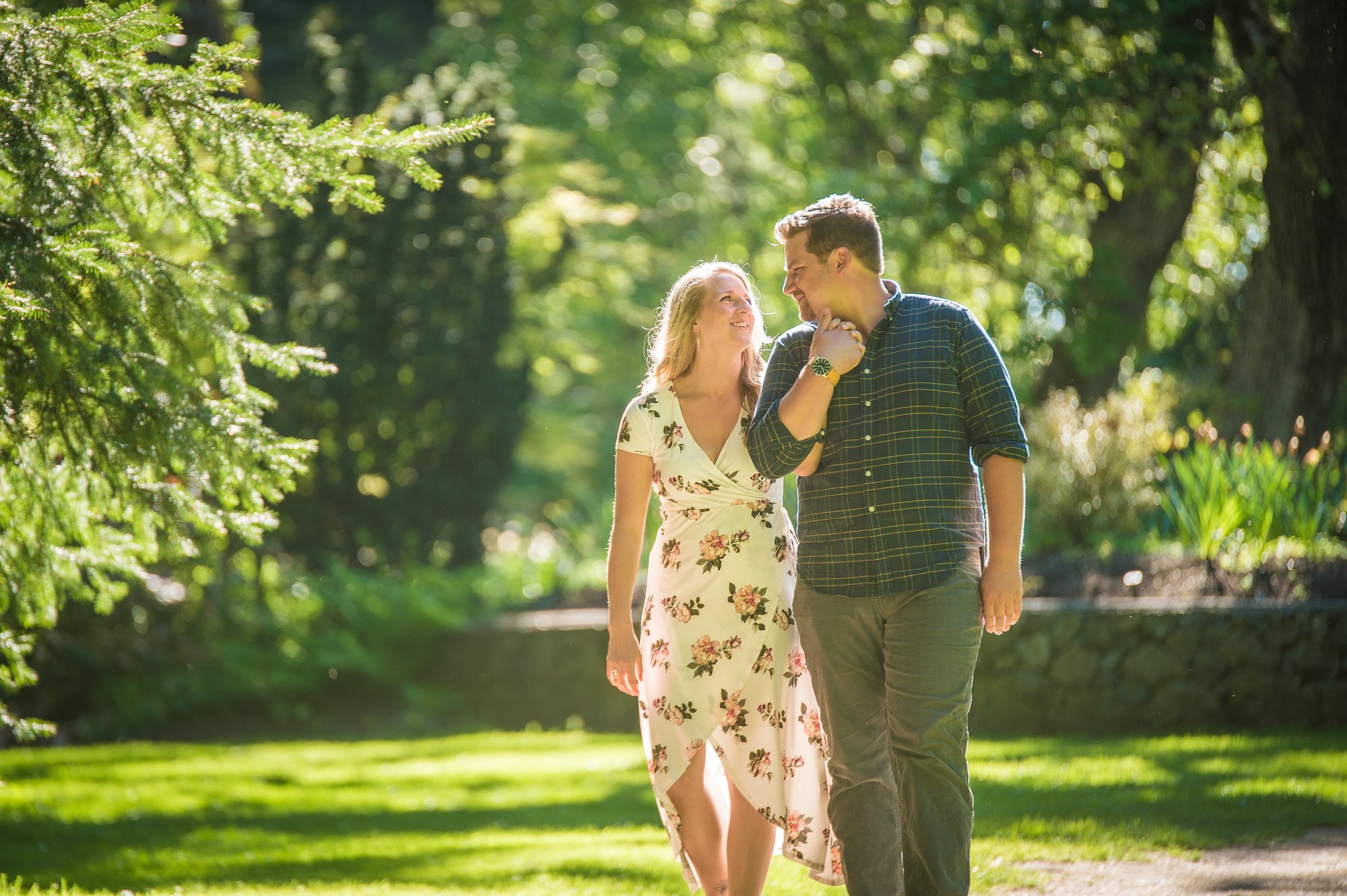 Alik and Amanda together during their engagement session at Beacon Hill Park in Victoria