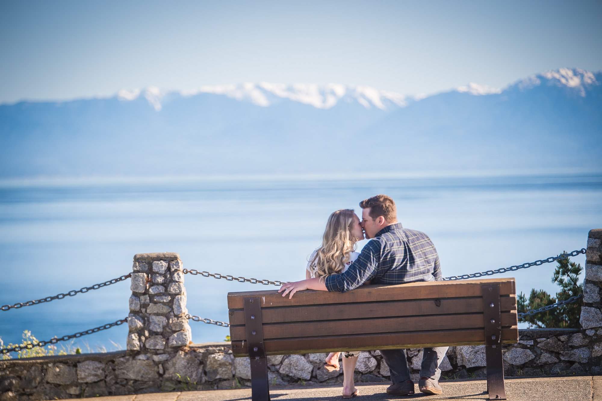 Alik and Amanda together during their engagement session at Beacon Hill Park in Victoria