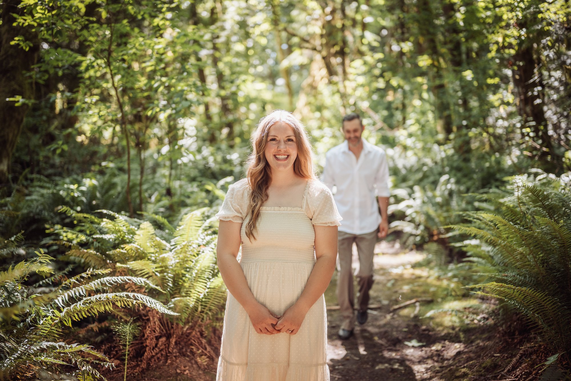 Mikaila and Geordie together among the trees at Bright Angel Regional Park