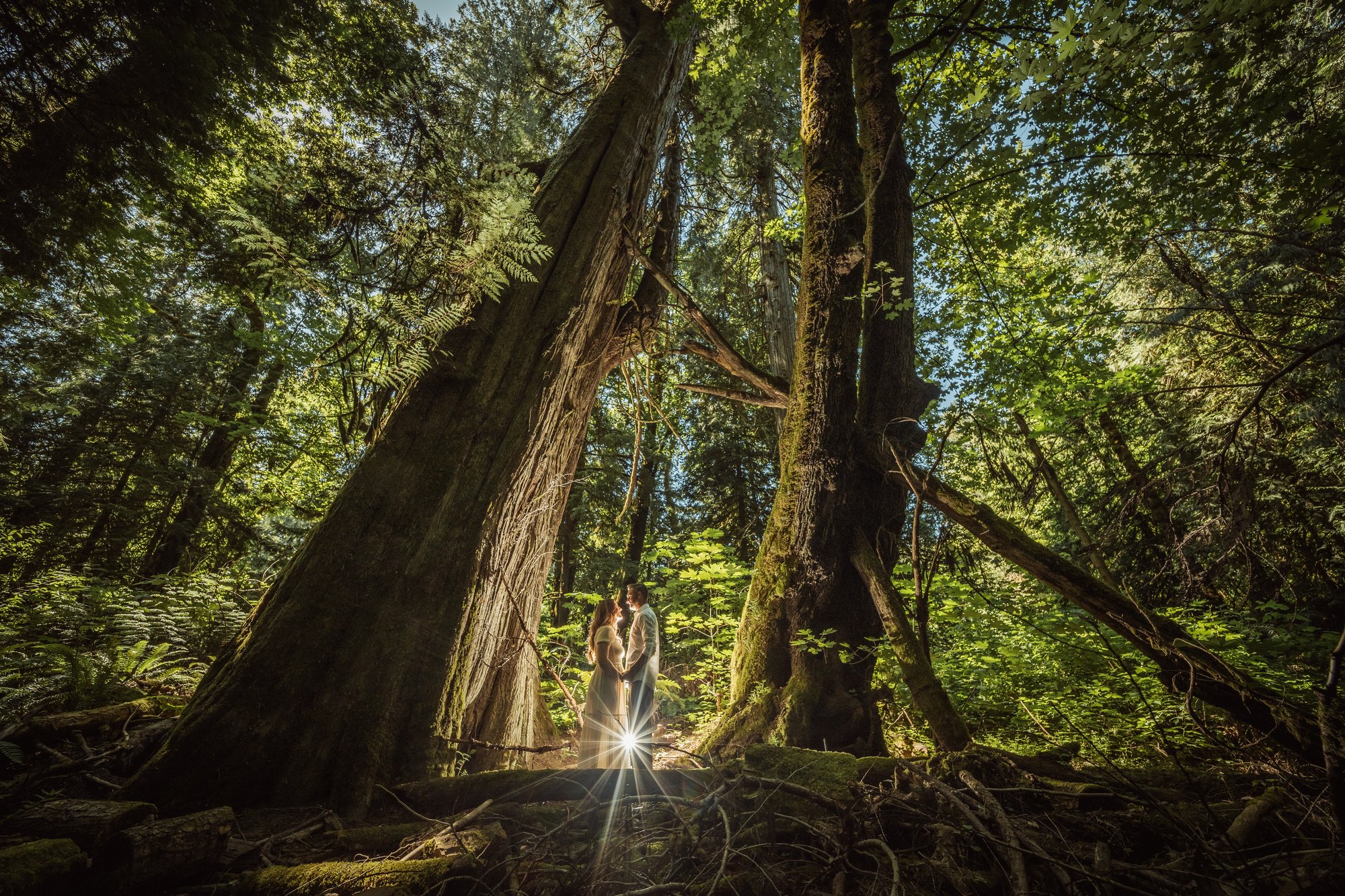 Mikaila and Geordie together among the trees at Bright Angel Regional Park