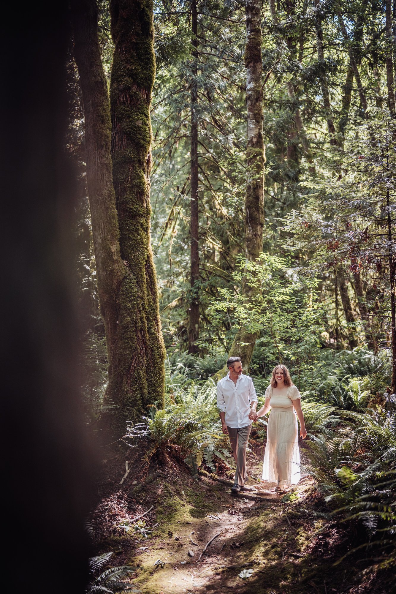 Mikaila and Geordie together among the trees at Bright Angel Regional Park